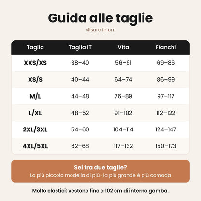 Guida alle taglie dei collant termici, taglie italiane e misure in cm